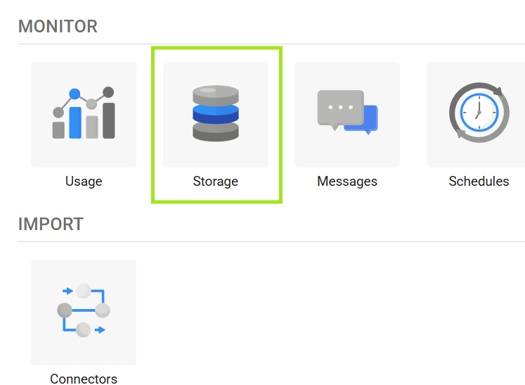 Storage application in the MONITOR section